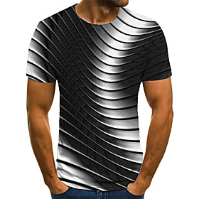 Men's T shirt Shirt 3D Print Geometric 3D Print Print Short Sleeve Casual Tops Casual Fashion Round Neck Black / White