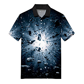 Men's Golf Shirt 3D Print Optical Illusion Meteorite Button-Down Print Short Sleeve Casual Tops Casual Fashion Soft Breathable Black / Sports