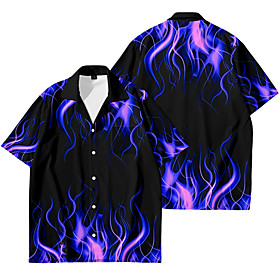 Men's Shirt 3D Print Flame Button-Down 3D Print Short Sleeve Daily Tops Casual Fashion Purple