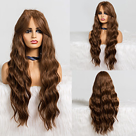 Synthetic Wig Deep Wave Middle Part Wig Medium Length A1 Synthetic Hair Women's Cosplay Party Fashion Dark Brown
