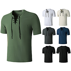Men's T shirt Shirt non-printing Solid Colored Plus Size Short Sleeve Daily Tops V Neck White Army Green Black