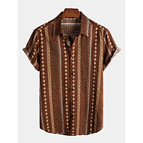 Men's Shirt Tribal Short Sleeve Daily Tops Cotton Basic Boho Classic Collar Coffee / Beach