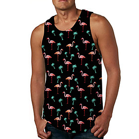 Men's Tank Top Vest Undershirt 3D Print Flamingo 3D Print Sleeveless Daily Tops Casual Beach Black