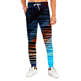 Men's Novelty Casual / Sporty Breathable Quick Dry Sports Casual Holiday Pants Sweatpants Pants Graphic 3D Full Length Print Blue