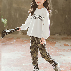 Kids Girls' Clothing Set Long Sleeve White Black Letter Print Daily Wear Basic Regular 3-13 Years