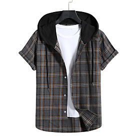 Men's Shirt Lattice Short Sleeve Casual Tops Casual Gray