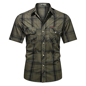 Men's Hiking Shirt / Button Down Shirts Fishing Shirt Short Sleeve Square Neck Outerwear Shirt Top Outdoor Multi-Pockets Quick Dry Lightweight Breathable Autum