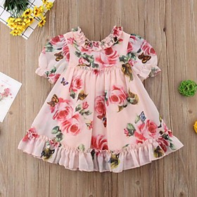Kids Toddler Little Girls' Dress Floral Print Blushing Pink Knee-length Short Sleeve Active Dresses Summer Regular Fit 2-6 Years
