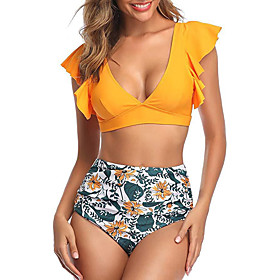 Women's Swimwear Swimsuit Solid Color Red top Black top Yellow top Figure 1 Trousers Figure 2 Trousers Swimwear Bathing Suits Casual