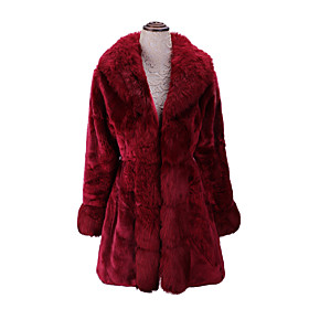 Women's Fur Coat Solid Colored Fur Trim Elegant  Luxurious Fall Winter Fur Coats Long Coat Daily Long Sleeve Jacket Red / Going out
