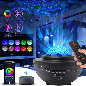LED Star Night Light Wave Galaxy Projector Bluetooth USB Voice Control Music Player 360 Rotation Night Lighting Lamp