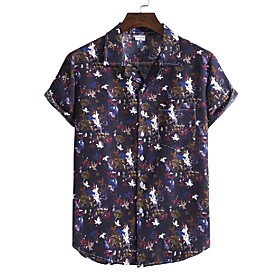 Men's Shirt Other Prints Leaves Print Short Sleeve Casual Tops Hawaiian Navy Blue