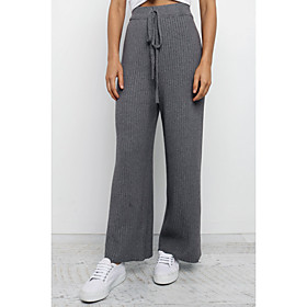 Women's Stylish Chino Comfort Daily Work Chinos Pants Plain Full Length Elastic Drawstring Design Grey