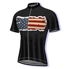 21Grams Men's Short Sleeve Cycling Jersey Summer Spandex Polyester Black USA National Flag Bike Jersey Top Mountain Bike MTB Road Bike Cycling Quick Dry Moistu