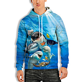 Men's Pullover Hoodie Sweatshirt Graphic Prints Animal Print Hooded Daily Sports 3D Print 3D Print Casual Hoodies Sweatshirts  Long Sleeve Blue
