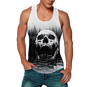 Men's Tank Top Vest Undershirt 3D Print Skull 3D Print Print Sleeveless Daily Tops Casual Beach Black / White