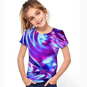 Kids Girls' T shirt Short Sleeve 3D Print Purple Children Tops Summer Active School Daily Wear Regular Fit 4-12 Years