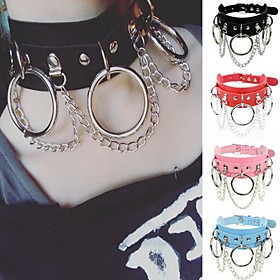Women's Choker Necklace Statement Rock PU Leather Chrome Blue White Black Red 42 cm Necklace Jewelry 1pc For Halloween Street Birthday Party