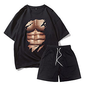 Casual / Sporty Athleisure Men's Breathable Outdoor Shorts Suits Daily Gym Pants Short Muscle Drawstring 3D Print Black
