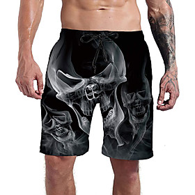 Men's Casual Athleisure Daily Holiday Shorts Pants Skull 3D Print Short Drawstring Pocket Elastic Drawstring Design Black Gray