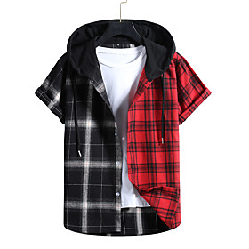 Men's Shirt Lattice Short Sleeve Casual Tops Casual Black / Red