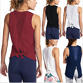 Women's Tank Top Tee / T-shirt Mesh Patchwork Knotted Crew Neck Solid Color Sport Athleisure Top Sleeveless Breathable Soft Comfortable Yoga Running Everyday U