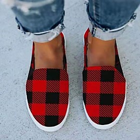Women's Sneakers Slip-on Sneakers Flat Heel Round Toe Rubber Solid Colored Black / Red Red Army Green
