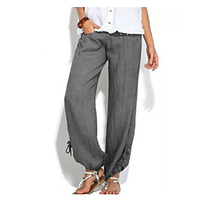 Women's Stylish Outdoor Loose Casual Daily Pants Pants Plain Full Length Patchwork Blue Gray Khaki Navy Blue