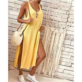2020wish hot style european and american women's solid color fashion slit sleeveless loose dress