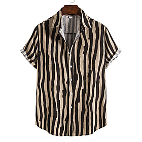 Men's Shirt Other Prints Striped Short Sleeve Daily Tops Casual Black / Gray