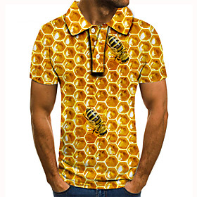 Men's Golf Shirt Tennis Shirt 3D Print Graphic Prints Honeycomb Button-Down Short Sleeve Street Tops Casual Fashion Cool Yellow / Sports