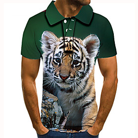 Men's Golf Shirt Tennis Shirt 3D Print Graphic Prints Tiger Animal Button-Down Short Sleeve Street Tops Casual Fashion Cool Green / Sports