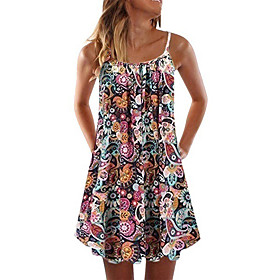 Women's Strap Dress Short Mini Dress Sleeveless Floral Print Print Spring Summer Boat Neck Casual / Daily 2021 XS S M L XL XXL XXXL 4XL 5XL 6XL / Holiday