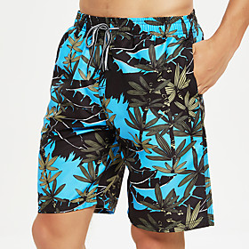 Men's Swim Bottoms Swimsuit Drawstring Leaf Blue Swimwear Bathing Suits Casual / Summer / Beach