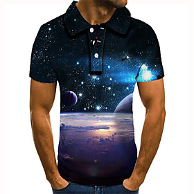 Men's Golf Shirt Tennis Shirt 3D Print Graphic Prints Interstellar Button-Down Short Sleeve Street Tops Casual Fashion Cool Blue / Sports