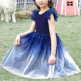 Kids Little Girls' Dress Sequin Tulle Dress Birthday Birthday Party Navy Blue Knee-length Sleeveless Princess Sweet Dresses Summer 3-13 Years