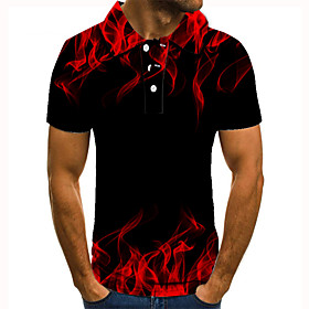 Men's Golf Shirt Tennis Shirt 3D Print Graphic Prints Flame Button-Down Short Sleeve Street Tops Casual Fashion Cool Black / Red / Sports