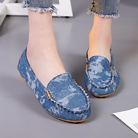 Women's Loafers  Slip-Ons Flat Heel Round Toe Denim Solid Colored White Blue