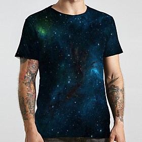 Men's Unisex Tee T shirt Shirt 3D Print Galaxy Graphic Prints Plus Size Print Short Sleeve Casual Tops Basic Designer Big and Tall Round Neck Blue / Summer