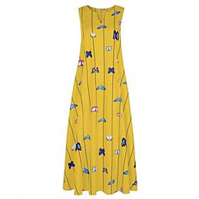 Women's Plus Size Dress Swing Dress Maxi long Dress Light Pink Light Blue White Yellow Sleeveless Graphic Butterfly XL XXL 3XL 4XL 5XL