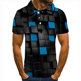 Men's Golf Shirt Tennis Shirt 3D Print 3D Graphic Prints Button-Down Short Sleeve Street Tops Casual Fashion Cool Blue / Sports