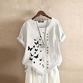 Women's Plus Size Tops T shirt Graphic Butterfly Short Sleeve Round Neck Fashion Summer Big Size XL 2XL 3XL 4XL 5XL / Cotton / Cotton