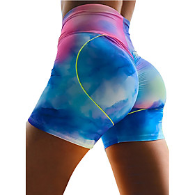 Women's High Waist Yoga Shorts Ruched Butt Lifting Shorts Tummy Control Butt Lift Quick Dry Tie Dye Newspaper Yellow Blue Pink Spandex Yoga Fitness Gym Workout
