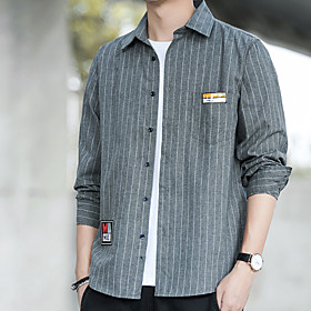 Men's Shirt Lattice Long Sleeve Casual Tops Black Light gray Dark Gray