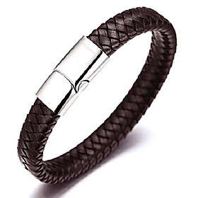 men's genuine leather bracelet classic style titanium clasp with magnets 8.46(21.5cm)