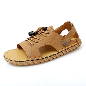 Men's Sandals Crochet Leather Shoes Flat Sandals Sporty Casual Beach Daily Outdoor Water Shoes Walking Shoes Nappa Leather Cowhide Breathable Handmade Non-slip