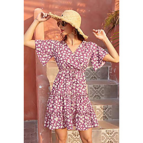 yoaresweet women summer mini short beach dress ruffle layer floral print short sleeve vacation frock
