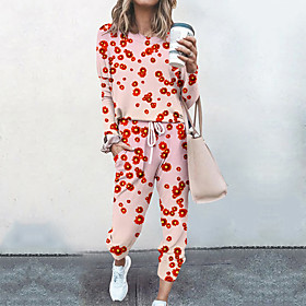 Women's Basic Streetwear Floral Vacation Casual / Daily Two Piece Set Tracksuit T shirt Pant Loungewear Jogger Pants Drawstring Print Tops