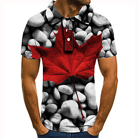 Men's Golf Shirt Tennis Shirt 3D Print Graphic Prints Leaves Button-Down Short Sleeve Street Tops Casual Fashion Cool Red / Sports