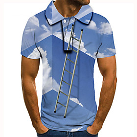 Men's Golf Shirt Tennis Shirt 3D Print 3D Graphic Prints Clouds Button-Down Short Sleeve Street Tops Casual Fashion Cool Blue / Sports